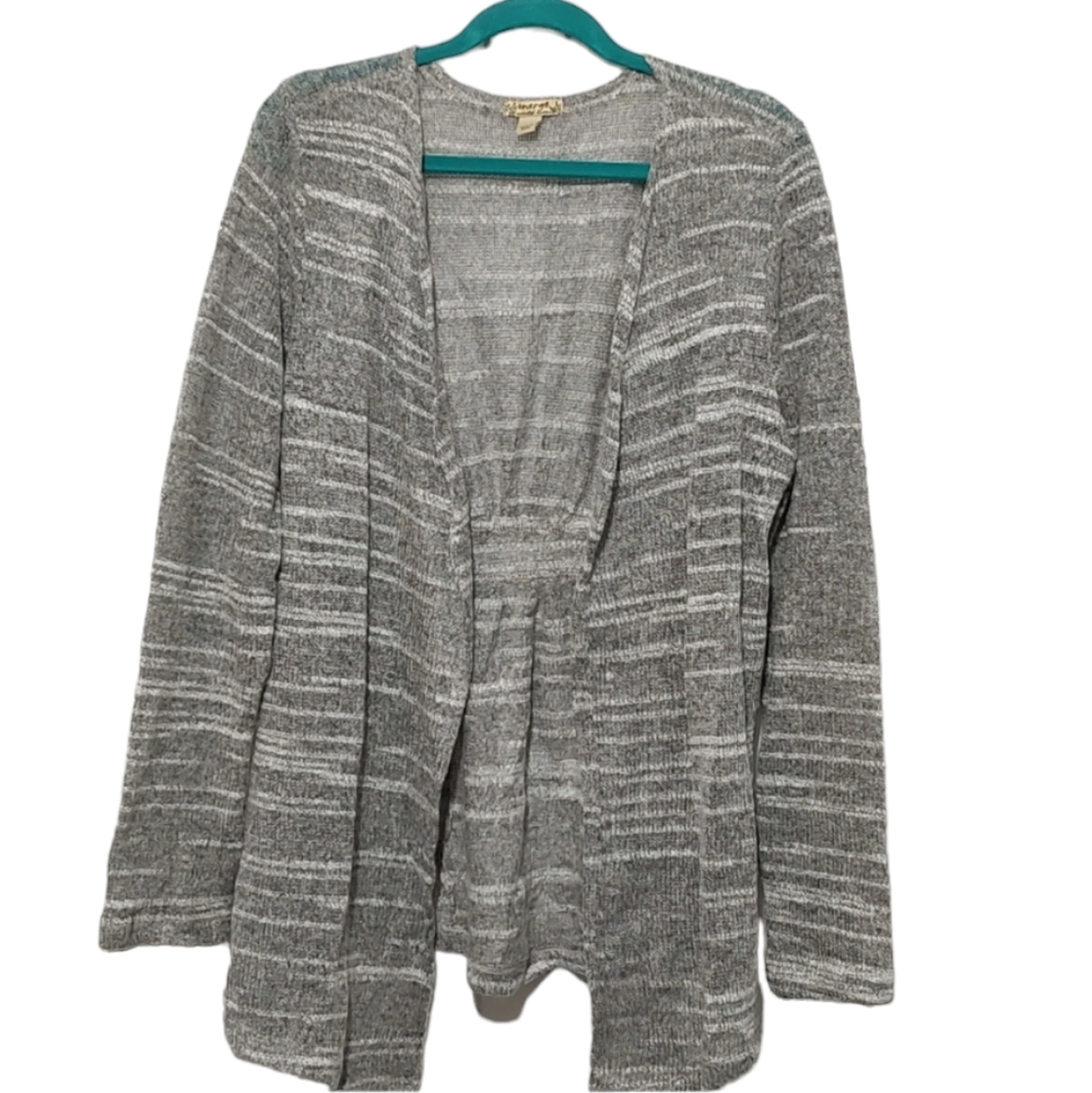 Energe Gray and White Tweed Striped Open Cardigan sz Large